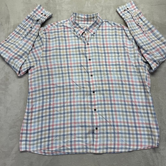 Peter Millar Shirt Men's 2XL White Button Down Shirt Plaid Checkered Long Sleeve - Picture 2 of 13